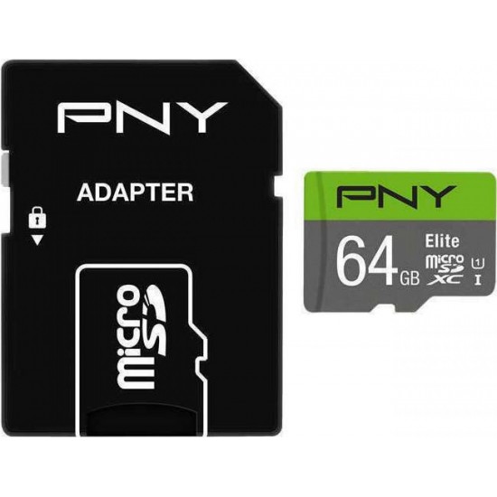 PNY Elite microSDXC 64GB Class 10 U1 UHS-I με αντάπτορα (P-SDUX64U185GW-GE)