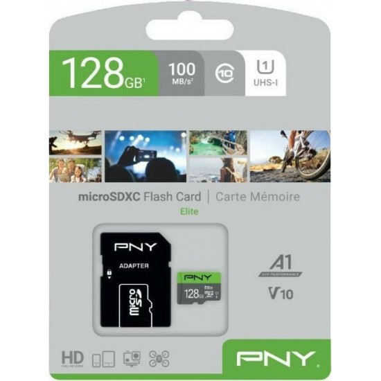 PNY Elite microSDXC 128GB U1 UHS-I 100MB/s με αντάπτορα (P-SDU128V11100EL-GE)