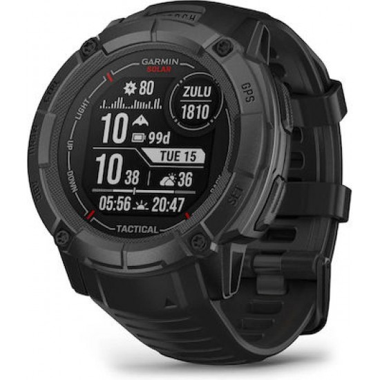 Garmin Instinct 2X Solar Tactical 50mm Αδιάβροχο Smartwatch με Παλμογράφο (010-02805-03) Black