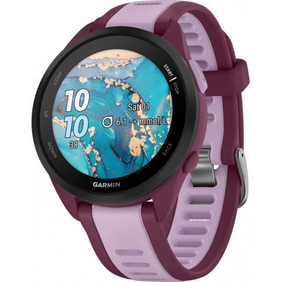 Garmin Forerunner 165 Music 43mm Αδιάβροχο Smartwatch με Παλμογράφο (Berry/Lilac) 010-02863-33