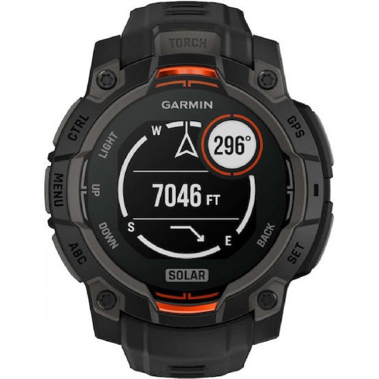 Garmin Instinct 3 Solar Aluminium 45mm Αδιάβροχο Smartwatch με Παλμογράφο (010-02934-00) Black