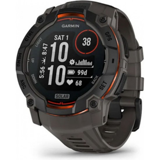 Garmin Instinct 3 Solar Aluminium 50mm Αδιάβροχο Smartwatch με Παλμογράφο 010-02935-00 Black