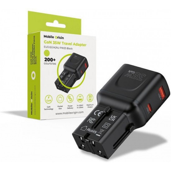 Mobile Origin 35W Travel Adapter, EU/US/UK/AU PW25, black - (MO-PW25-BLK)