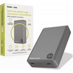 Mobile Origin PB14 MagSafe Power Bank 20000mAh 30W με 2 Θύρες USB-C Power Delivery Γκρι