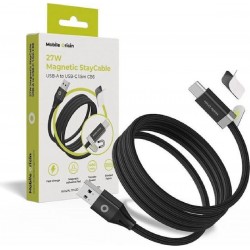 Mobile Origin Magnetic / Braided USB 2.0 Cable USB-C male - USB-C / USB-A 27W Μαύρο 1.5m MO-27WMS-CB6