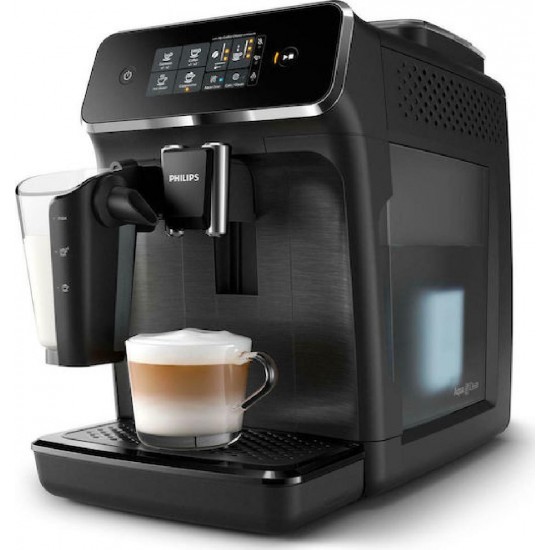 Philips Series 2200 Αυτόματη Μηχανή Espresso 1500W Πίεσης 15bar για Cappuccino με Μύλο Άλεσης Μαύρη