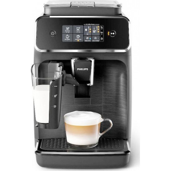 Philips Series 2200 Αυτόματη Μηχανή Espresso 1500W Πίεσης 15bar για Cappuccino με Μύλο Άλεσης Μαύρη