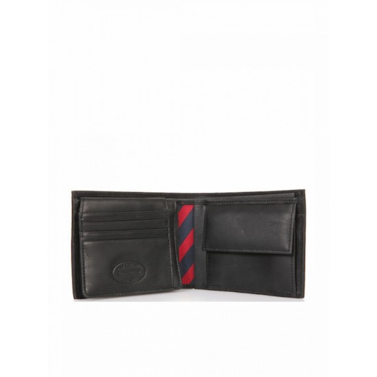 TOMMY HILFIGER AM0AM00660 002 Μαύρο δερμάτινο πορτοφόλι Johnson CC flap & coin pocket