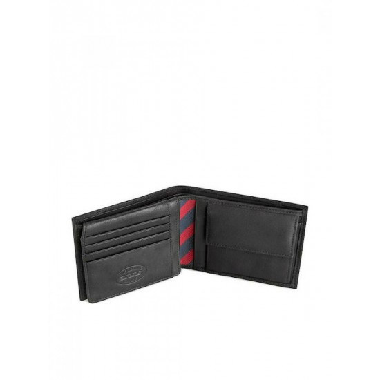 TOMMY HILFIGER AM0AM00660 002 Μαύρο δερμάτινο πορτοφόλι Johnson CC flap & coin pocket