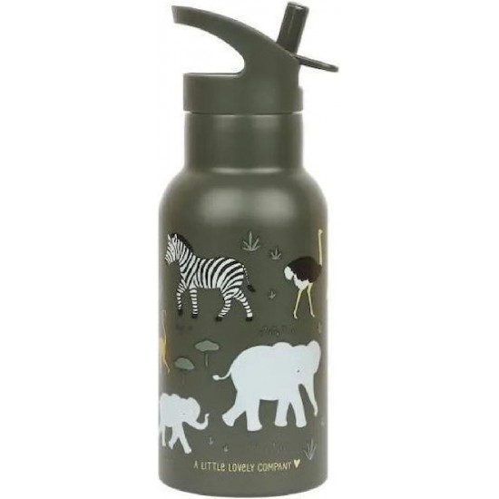 A Little Lovely Company Savanna Ανοξείδωτο Παιδικό Παγούρι Θερμός με Καλαμάκι Non Spill Πράσινο 350ml (DBSSSA60) Savanna