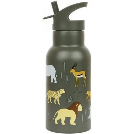 A Little Lovely Company Savanna Ανοξείδωτο Παιδικό Παγούρι Θερμός με Καλαμάκι Non Spill Πράσινο 350ml (DBSSSA60) Savanna
