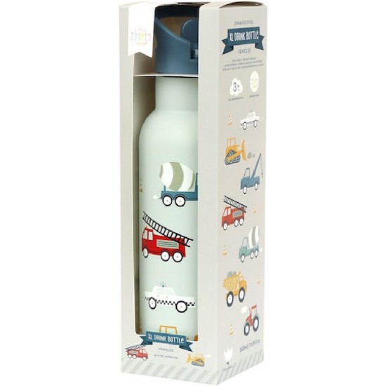 A Little Lovely Company XL Παιδικό Παγούρι Θερμός Ανοξείδωτο με Καλαμάκι 500ml (DBSXVE72) Vehicles