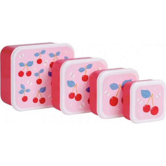 A little lovely company: Σετ 4 δοχεία φαγητού Lunch & Snack Box -Cherries