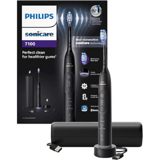 Philips Sonicare 7100 Ηλεκτρική Οδοντόβουρτσα με Αισθητήρα Πίεσης (HX7421/08) Μαύρη