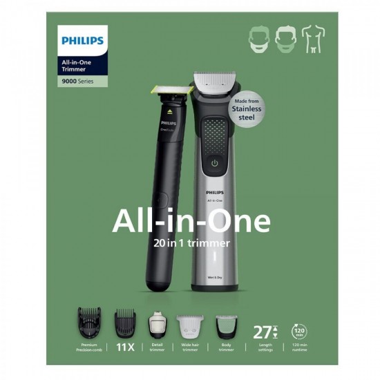 Philips Σετ Κουρευτικής Μηχανής (MG9557/15) Ασημί