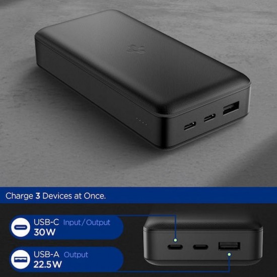 Spigen EA3030 Power Bank 30000mAh 30W με Θύρα USB-A και Θύρα USB-C PPS Μαύρο