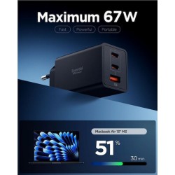 Spigen Φορτιστής Χωρίς Καλώδιο με Θύρα USB-A και 2 Θύρες USB-C 67W Μαύρος (Essential)