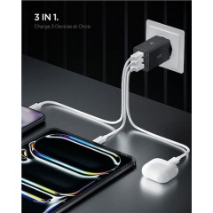 Spigen Φορτιστής Χωρίς Καλώδιο με Θύρα USB-A και 2 Θύρες USB-C 67W Μαύρος (Essential)