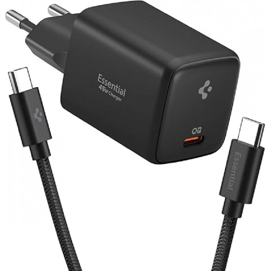 Spigen ArcStation Essential GaN 45W 1-Port USB-C Charger with 100W USB-C (EE451EU) Black