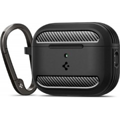 Spigen Rugged Armor Θήκη Σιλικόνης με Γάντζο σε Μαύρο χρώμα για Apple AirPods Pro 3