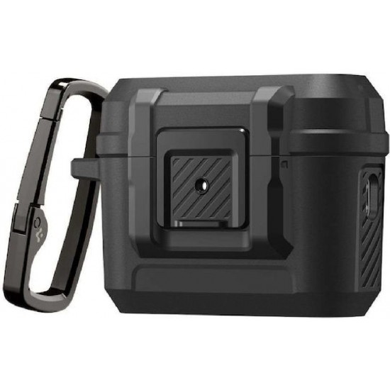 Spigen Lock Fit Θήκη Σιλικόνης / Πλαστική με Γάντζο για Apple AirPods Pro 3 (ACS09825) Μαύρο