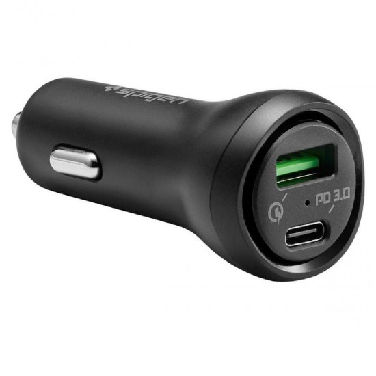 Spigen Φορτιστής Αυτοκινήτου Μαύρος F31QC Συνολικής Έντασης 4.8A Γρήγορης Φόρτισης με Θύρες: 1xUSB 1xType-C