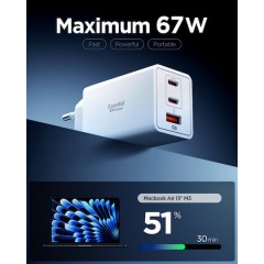 Spigen Φορτιστής Χωρίς Καλώδιο με Θύρα USB-A και 2 Θύρες USB-C 67W Λευκός (Essential)