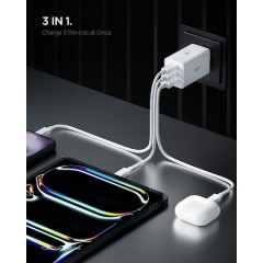 Spigen Φορτιστής Χωρίς Καλώδιο με Θύρα USB-A και 2 Θύρες USB-C 67W Λευκός (Essential)