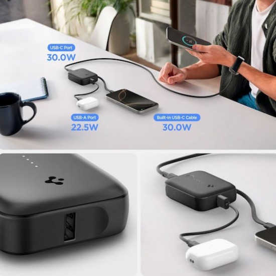 Spigen Power Bank 10000mAh 30W με Θύρα USB-A και Θύρα USB-C EA3010BT Μαύρο