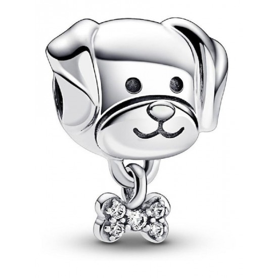 Pandora Pet Dog & Bone Charm από Ασήμι με Ζιργκόν