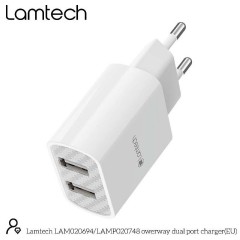 Lamtech Φορτιστής Χωρίς Καλώδιο με 2 Θύρες USB-A (LAM020694) Λευκός
