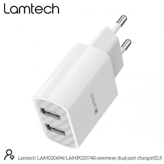 Lamtech Φορτιστής Χωρίς Καλώδιο με 2 Θύρες USB-A (LAM020694) Λευκός