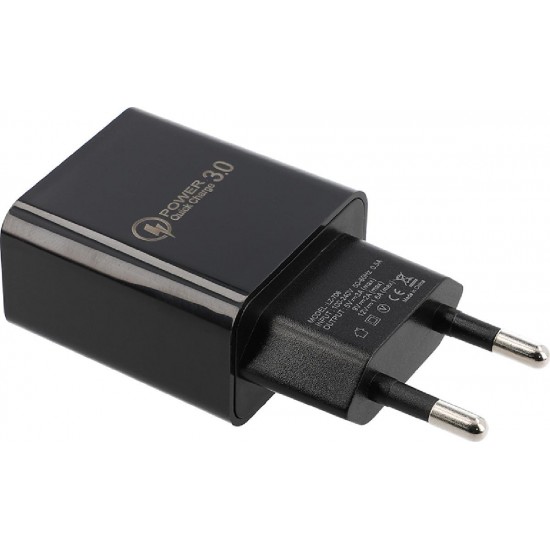 Lamtech Quick Charger USB3.0 18W With Type-C Cable 1M Black (LAM021981)