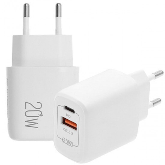 Lamtech Φορτιστής Χωρίς Καλώδιο με Θύρα USB-A και Θύρα USB-C 20W Quick Charge 3.0 / Power Delivery (LAM023527) Λευκός
