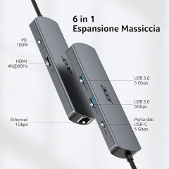 Acer 6-in-1 USB C Hub ODK5D0 Γκρι