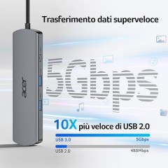Acer 6-in-1 USB C Hub ODK5D0 Γκρι