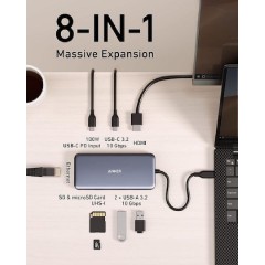 Anker USB-C Docking Station με HDMI 4K PD Ethernet Γκρι (A83830A2)